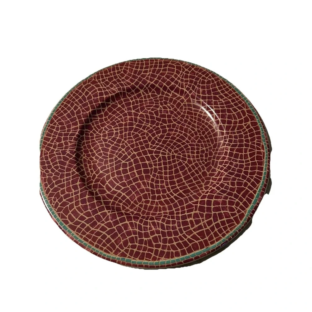 Pier 1 Mosaic Fruit Chop Plate‎ Platter Red/Gold/Green Earthenware Italy, 12.5